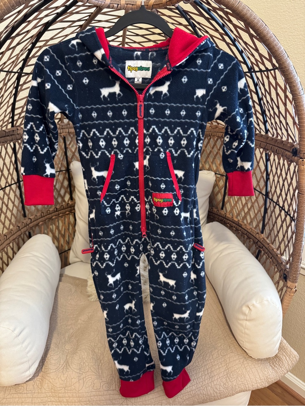 Tipsy Elves Blue Reindeer Fair Isle Jumpsuit Youth XS